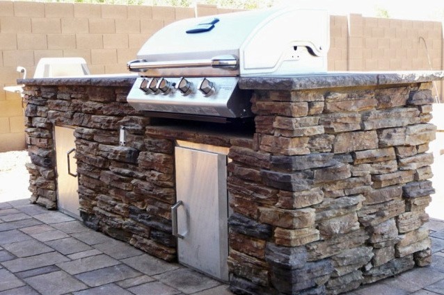 Stone veneer BBQ backyard Chandler Arizona